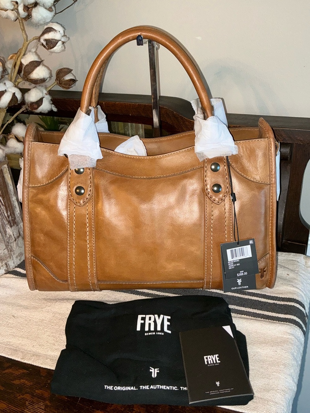 NWT Frye Melissa Leather Beige Brown Satchel Crossbody Handbag Bag Retail $388